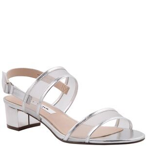 Nina Ganice SILVER METALLIC FOIL WITH MESH BLOCK HEEL HOOK & LOOP SANDALS | Sz 8